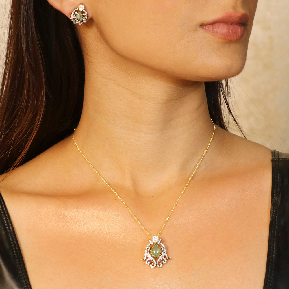 Mint Green with Moissanite and CZ Pendant Set image 0