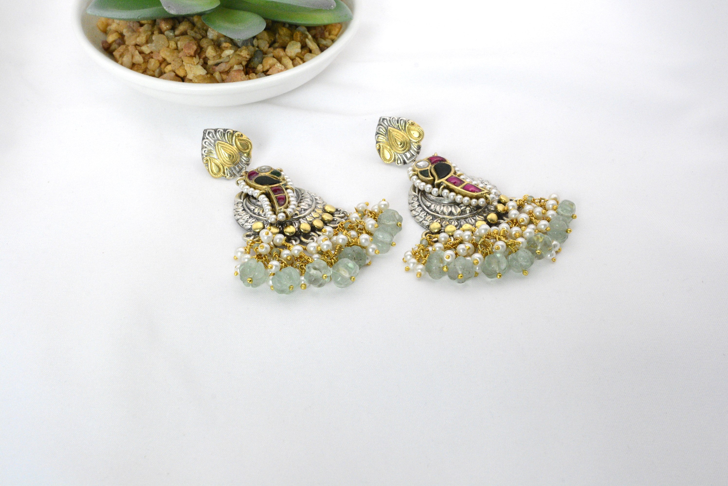 Light Green Pumpkin Beads Ear Rings image 0