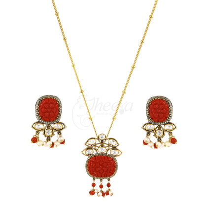 Carved Coral with Masonite Pendant Set image 0