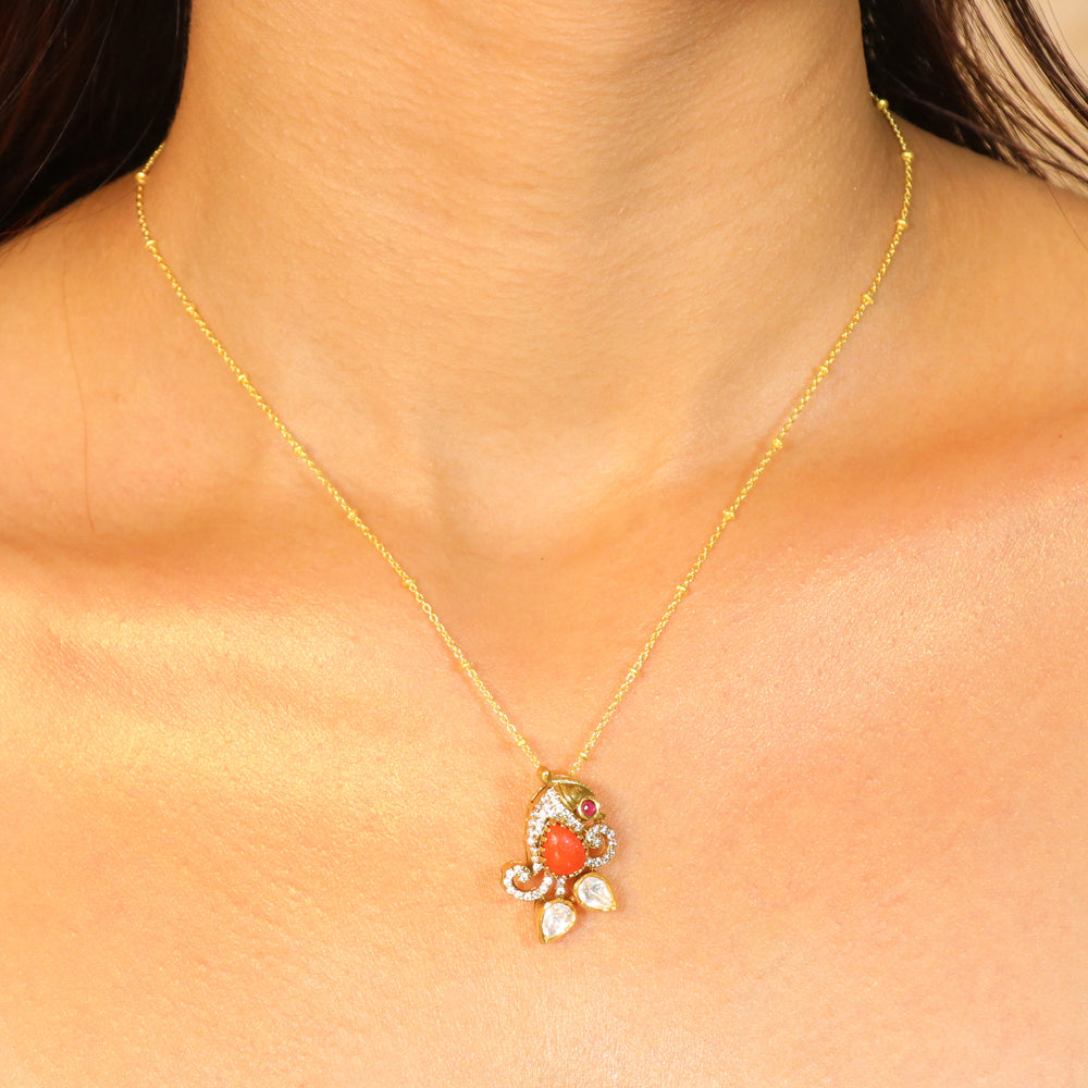 Coral with Moissanite Pendant Set image 1