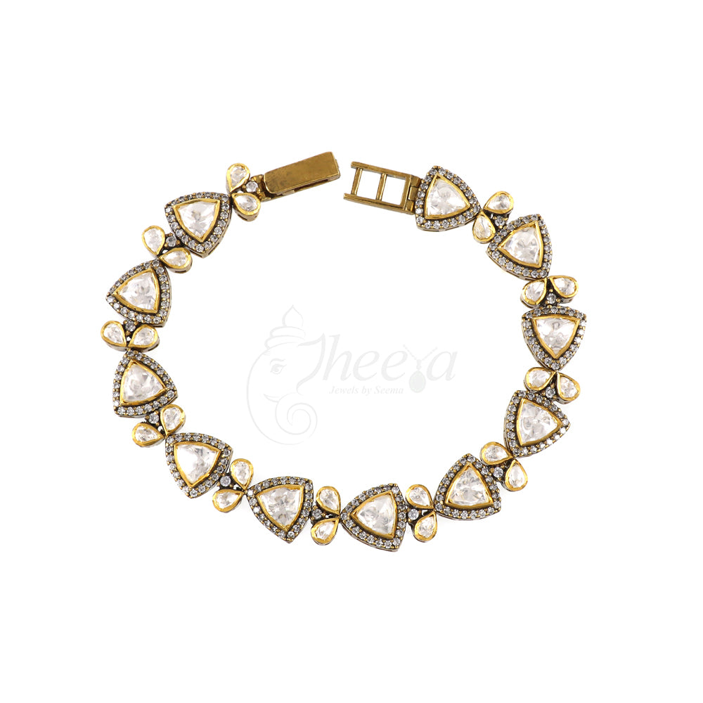 Moissanite bracelet with antique gold finish