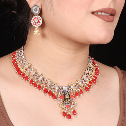 Fusion Coral drop necklace with Kundan birds image 0