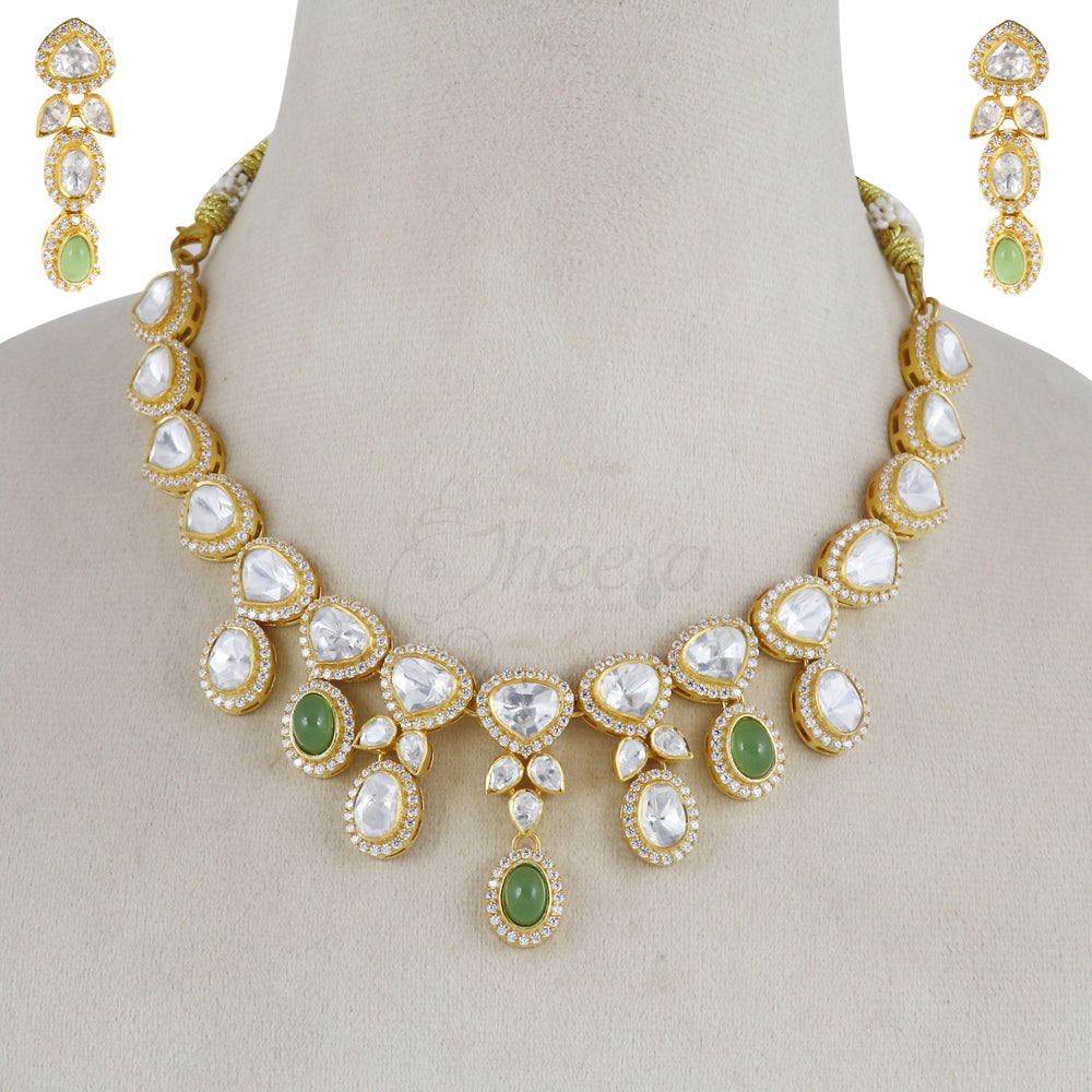 Moissanite with Green Stone drops Necklace Set image 3