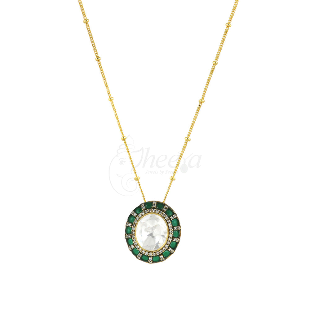 Big Moissanite with Green Kundan Set image 4