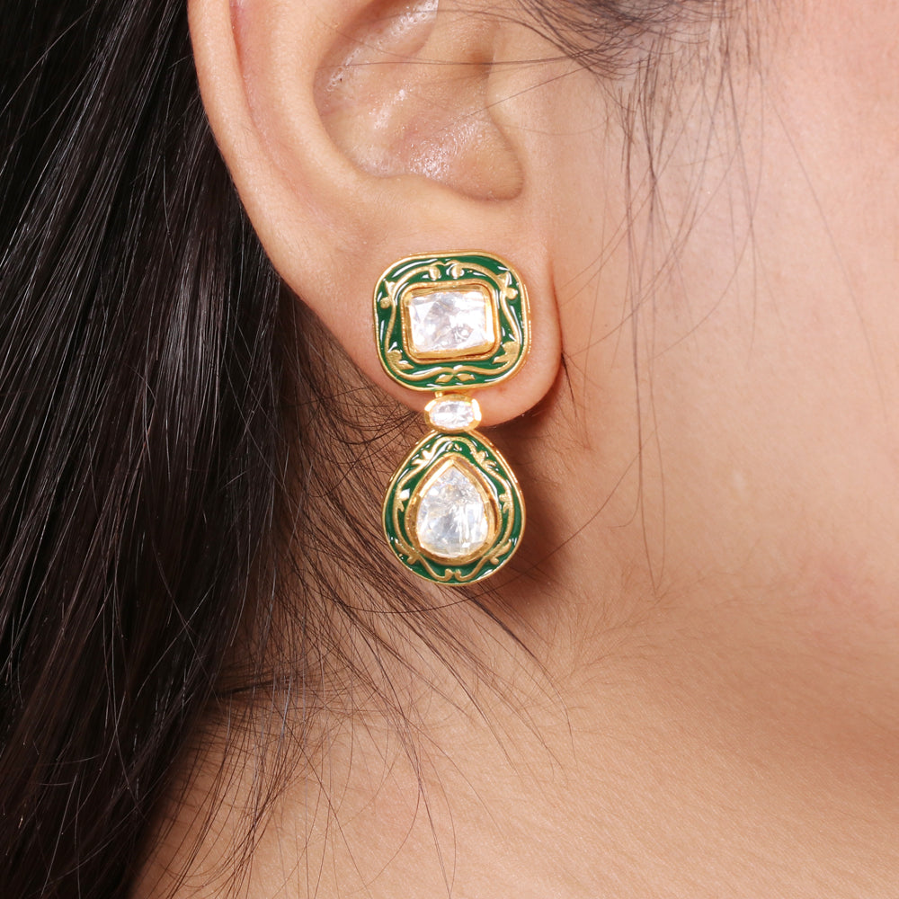 Ratnavalli Green Meenakari Moissanite necklace set image 2