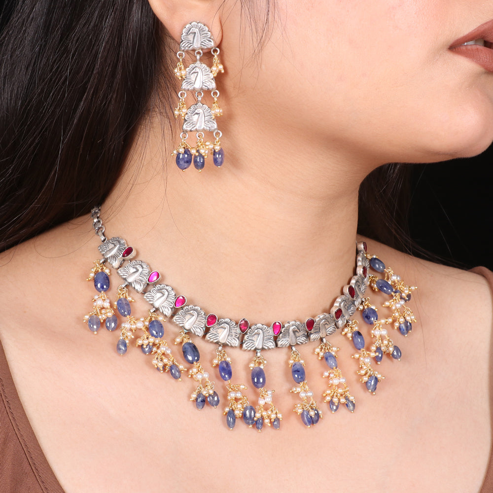 Peacock with Amethyst Drop Necklace image 0