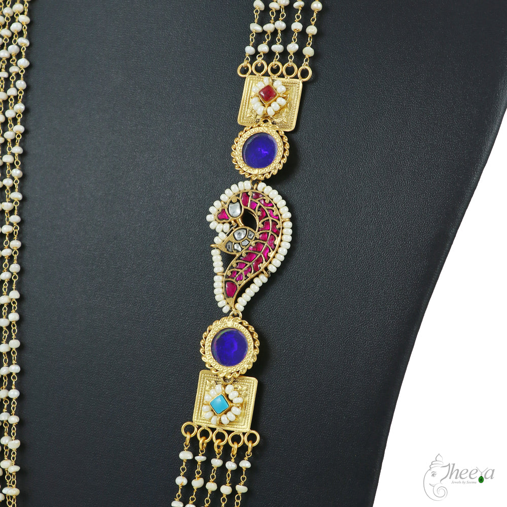 Red Jadao kundan and Lapis Side Pendant image 1