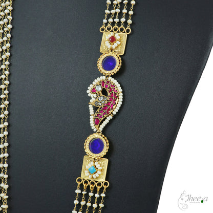 Red Jadao kundan and Lapis Side Pendant image 1