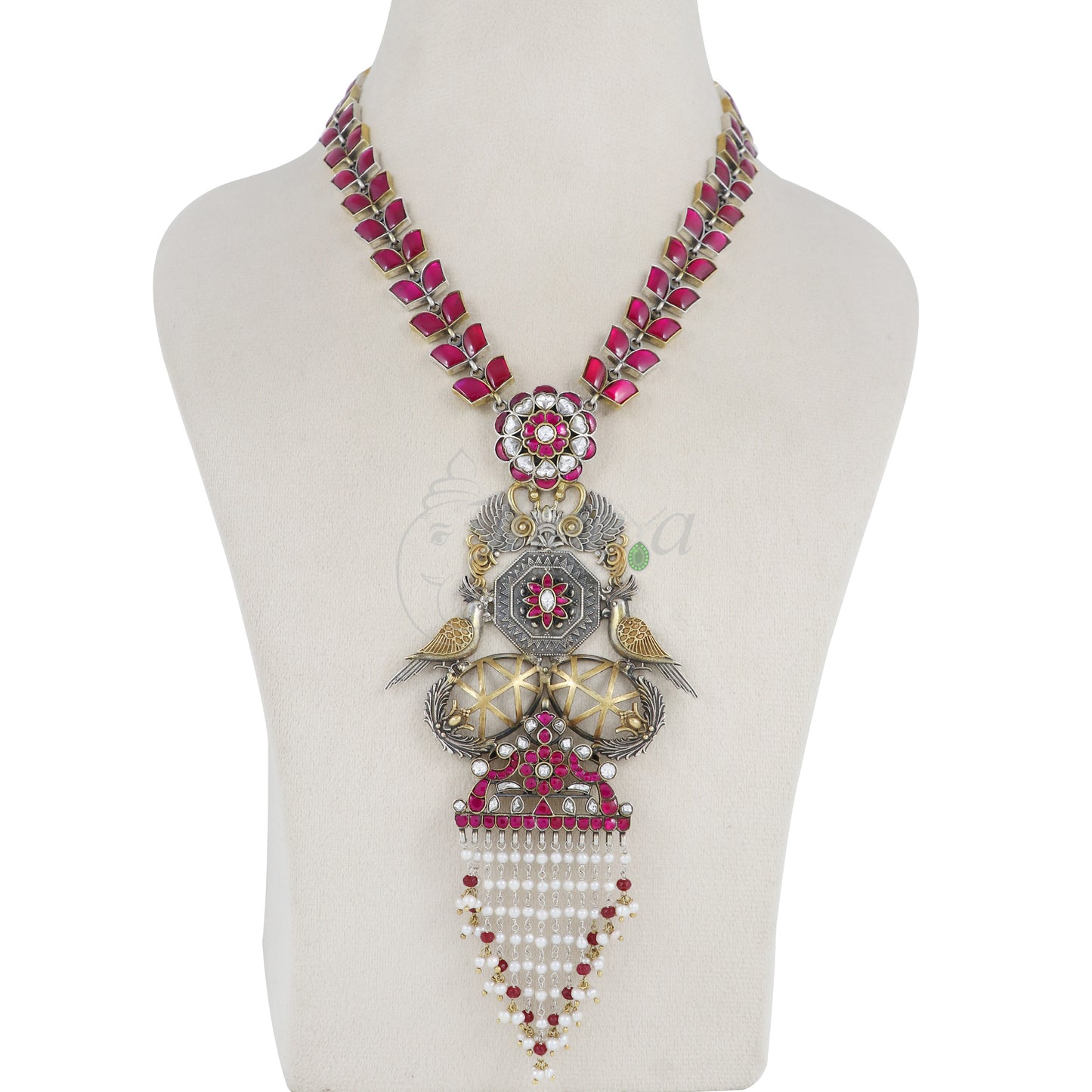 Peacock Swan Red & White Necklace image 2