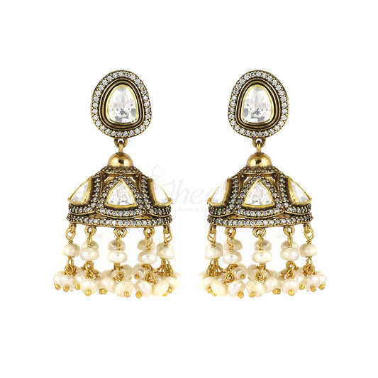 Moissanite Jhumka with Pearls image 0