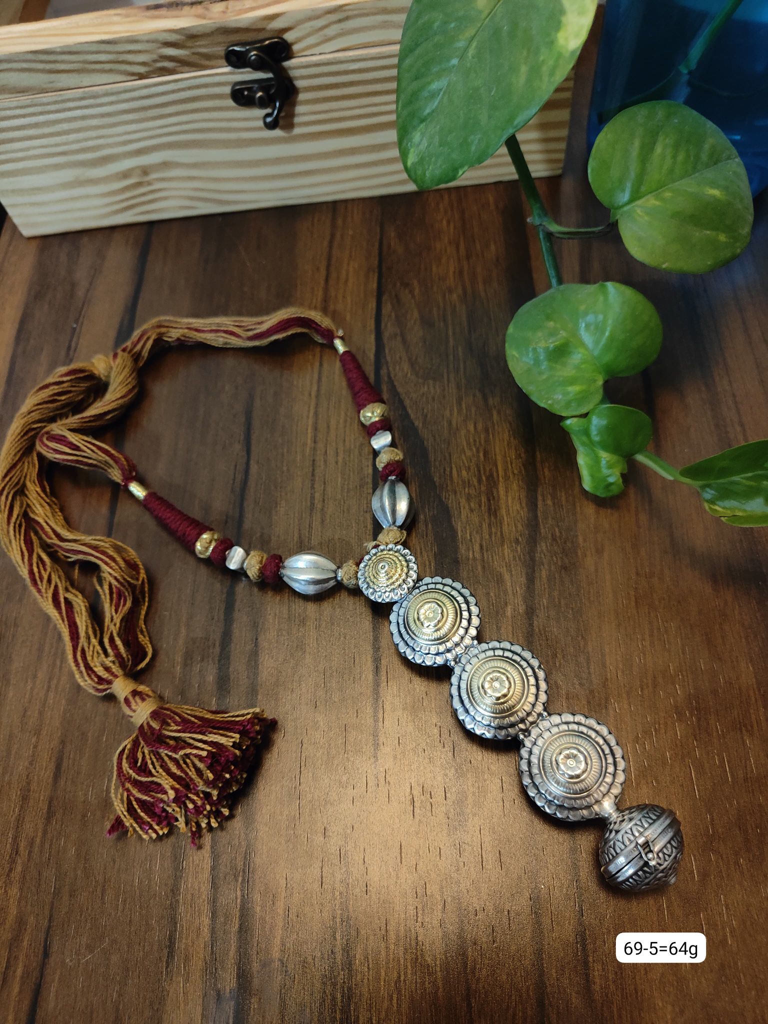 Dhaage Maroon and Brown long pendant image 0
