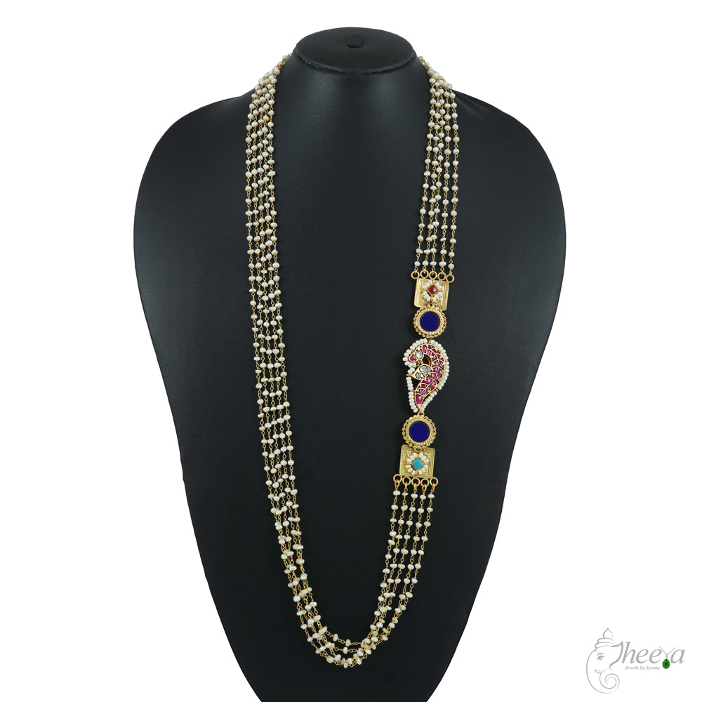 Red Jadao kundan and Lapis Side Pendant image 2