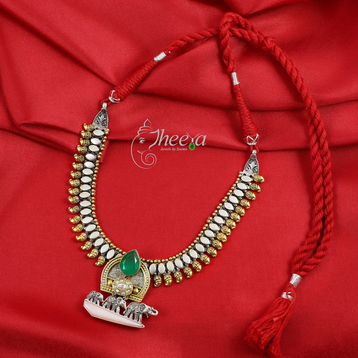 Riwaayat Fusion Necklace Dual Tone with Elephant Family image 0