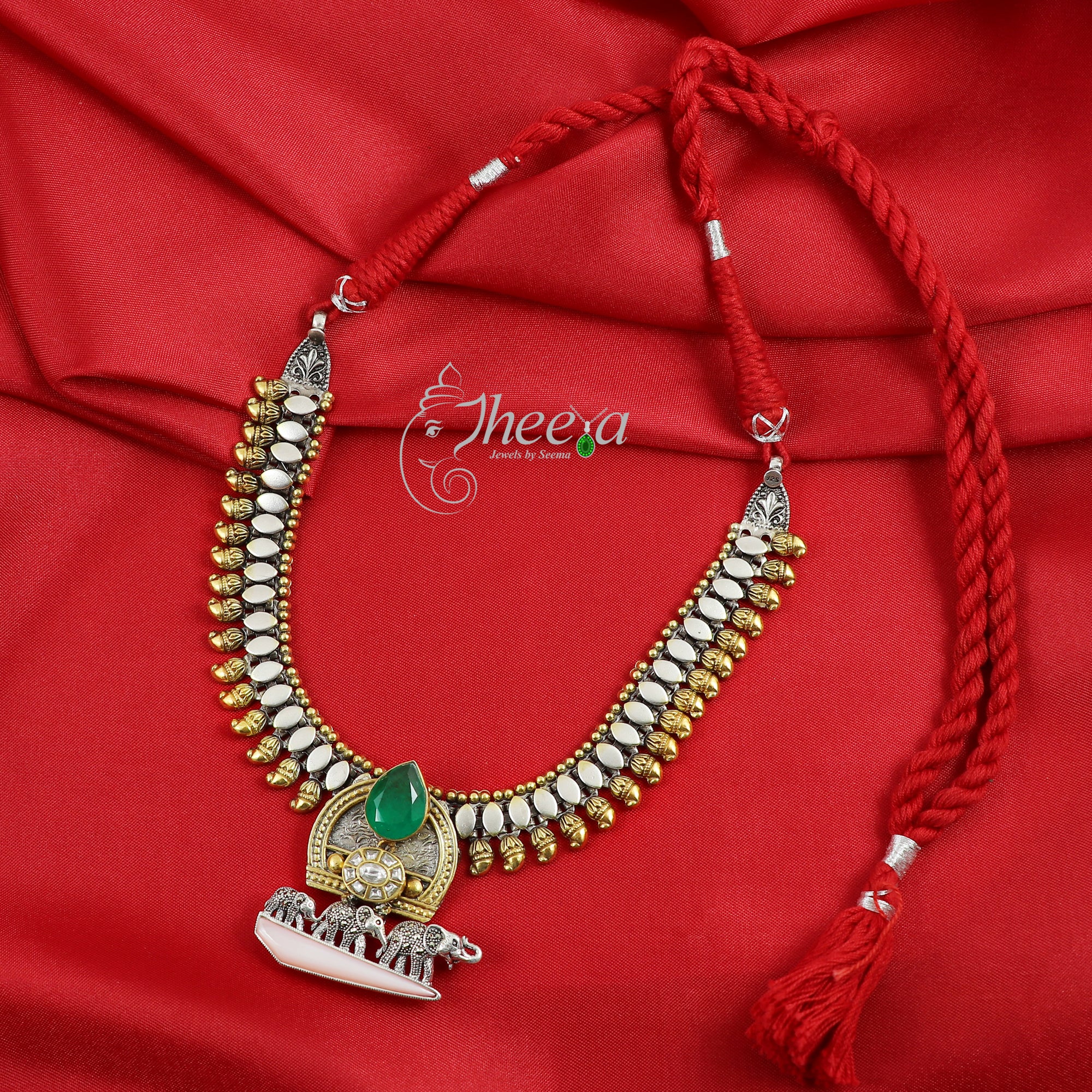 Riwaayat Fusion Necklace Dual Tone with Elephant Family image 0