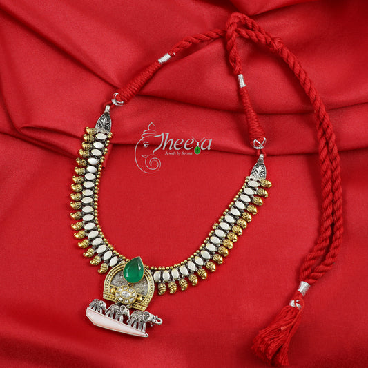 Riwaayat Fusion Necklace Dual Tone with Elephant Family image 0