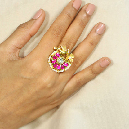 Dove with Red Jadau Kundan Ring image 0