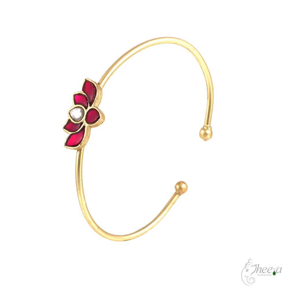 Lotus Bracelet with Red and White Kundan image 1