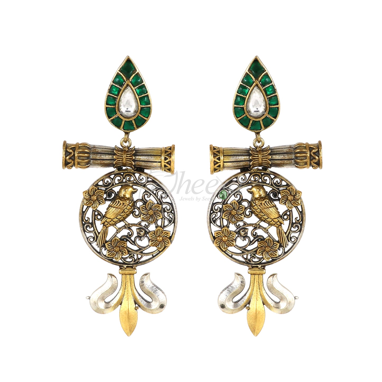 Green Kundan with Filigree Work Earring image 2
