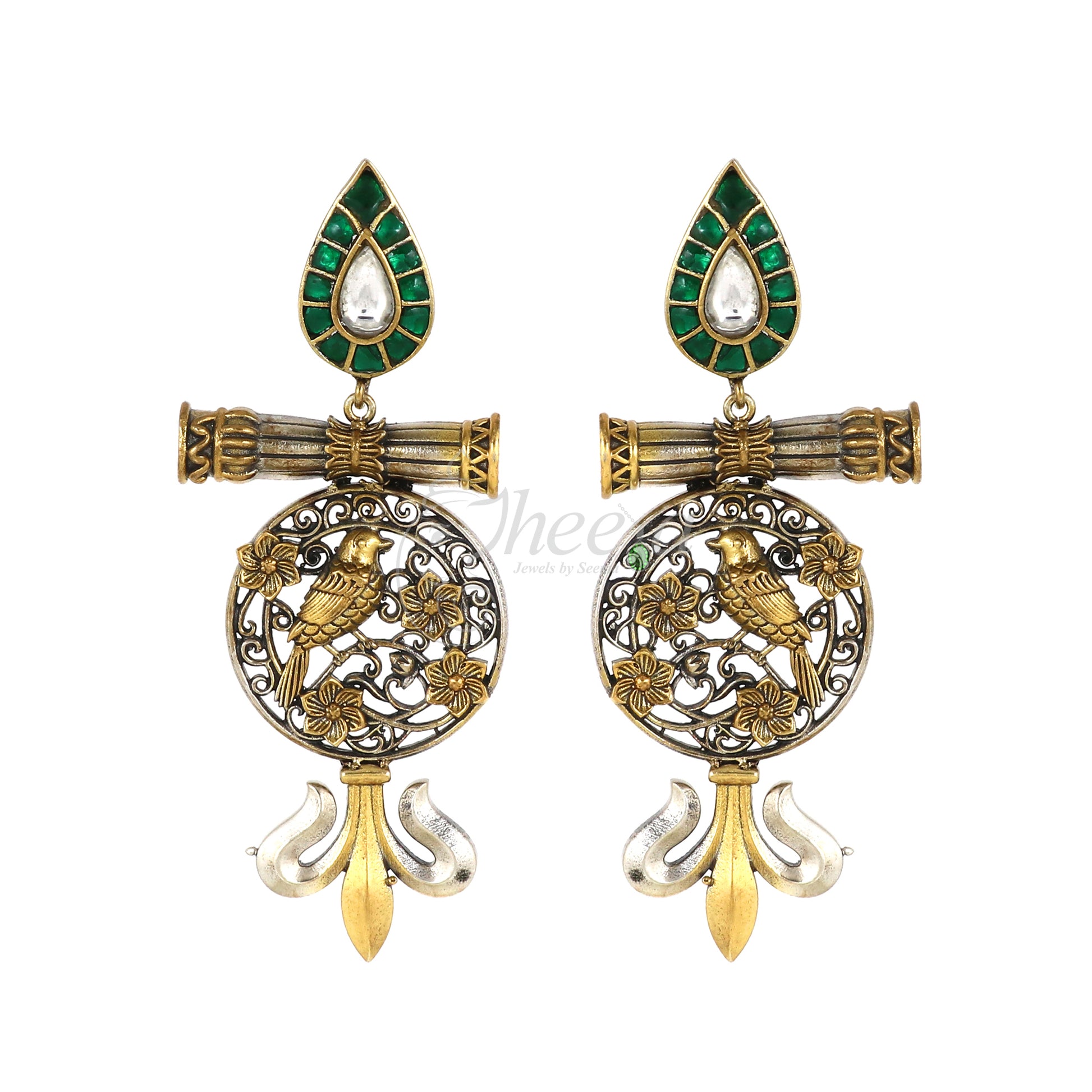 Green Kundan with Filigree Work Earring image 2