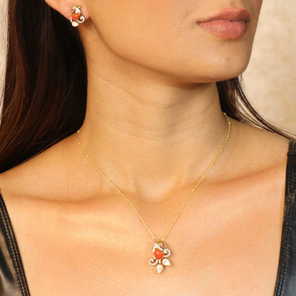 Coral with Moissanite Pendant Set image 0