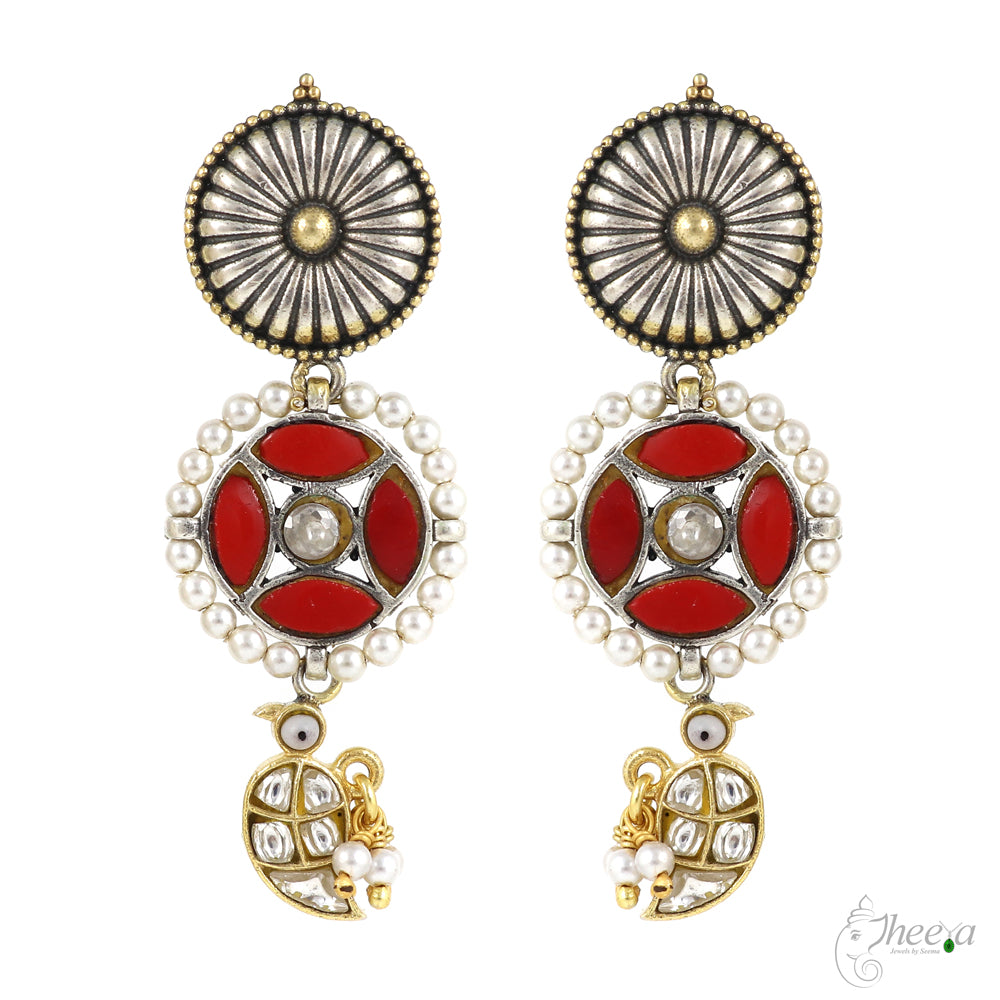 Fusion Coral drop necklace with Kundan birds image 1