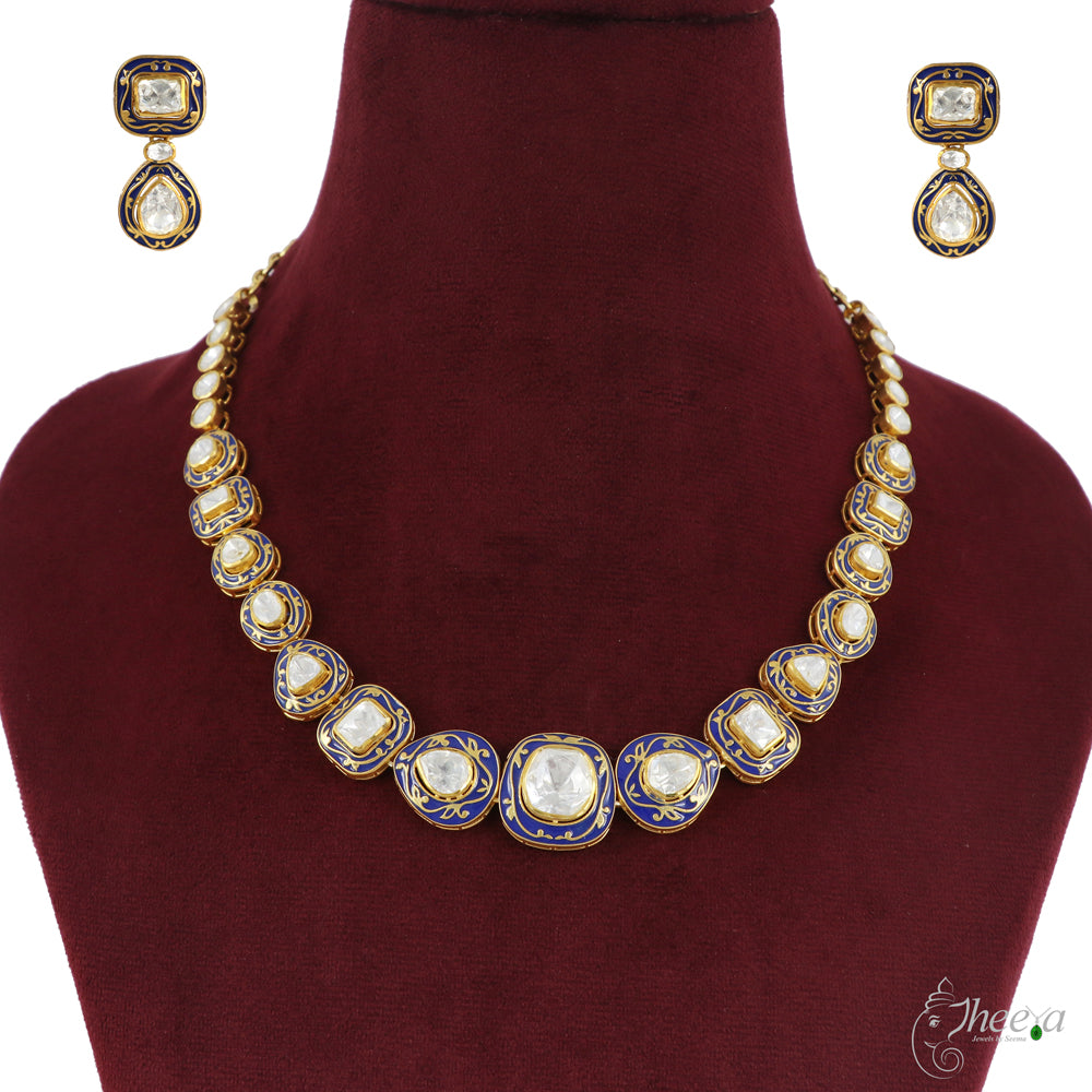Ratnavalli Blue Meenakari Necklace set image 3