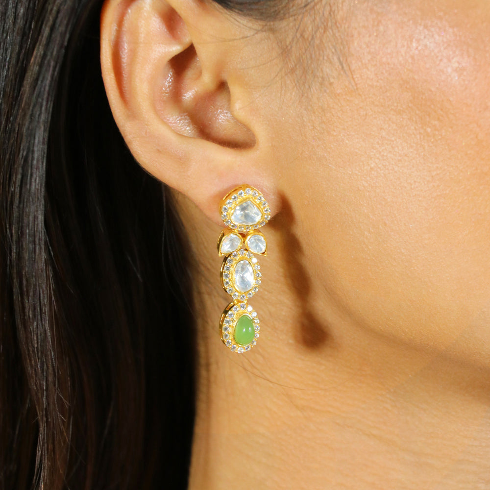 Moissanite with Green Stone drops Necklace Set image 2