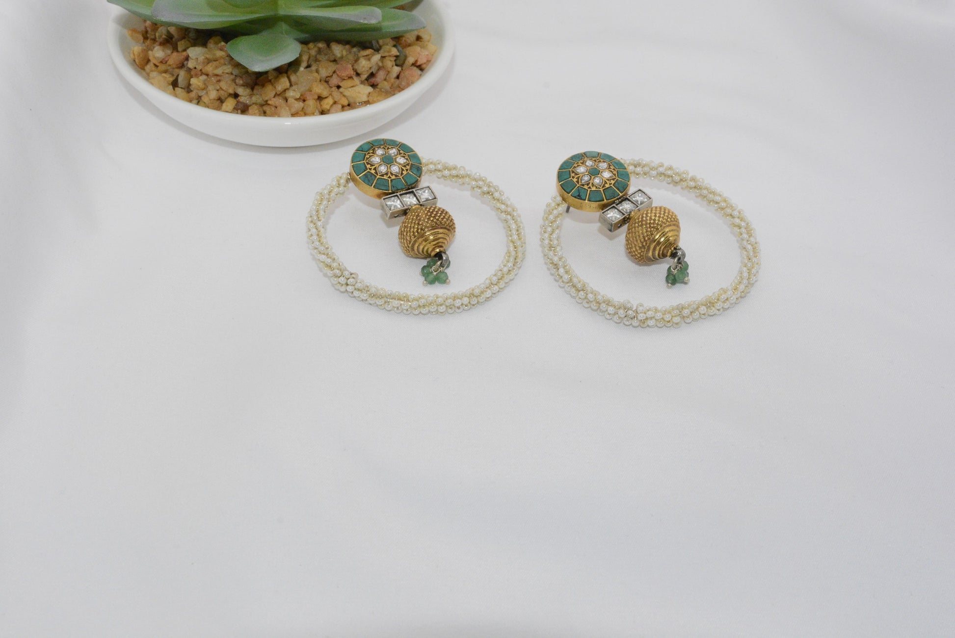 Silver Hoop Earrings with Geometric Charms and Crystal Accents image 0