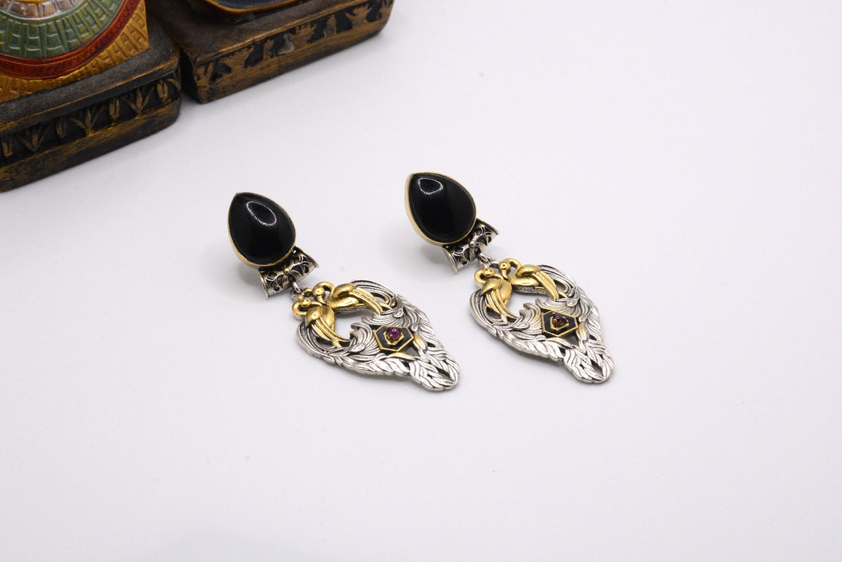 Black Onyx Dual Tone Earrings image 0