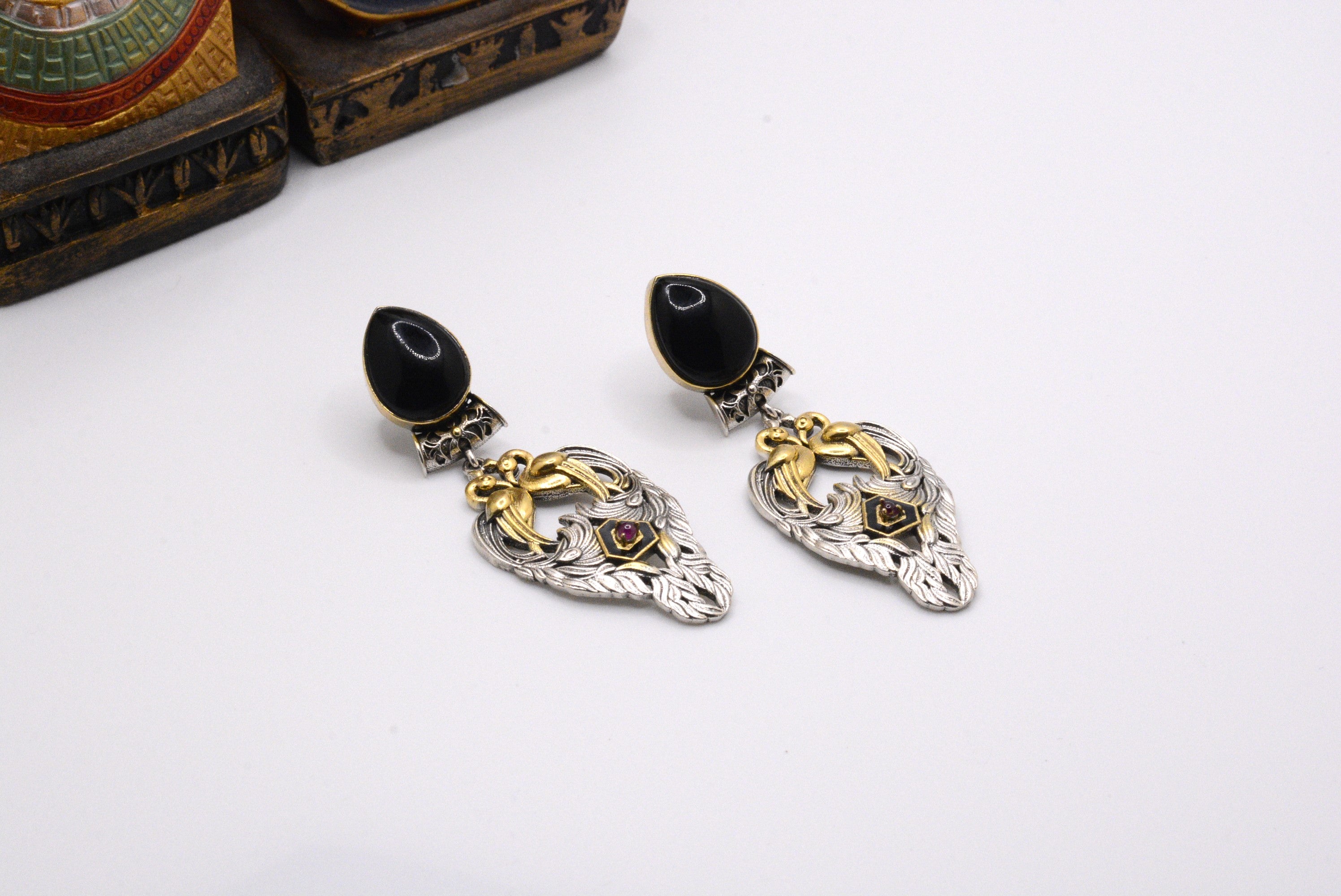 Black Onyx Dual Tone Earrings image 0