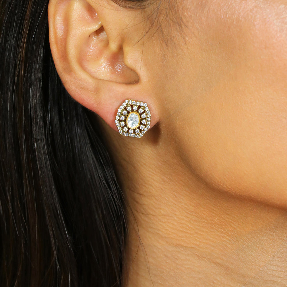 Hexagon Moissanite and CZ Studs image 0