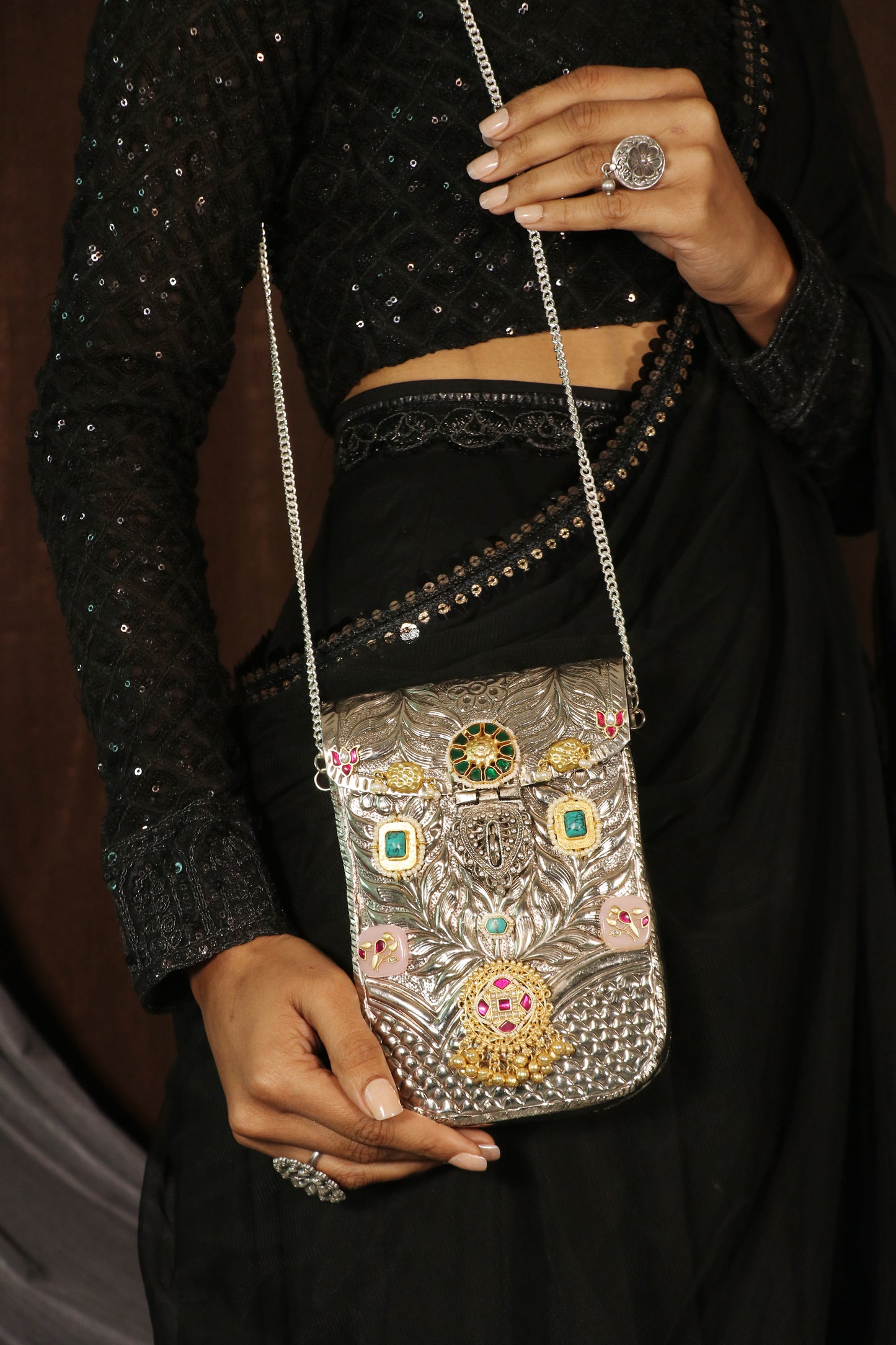 Cell Phone Clutch with Green and rose quartz motifs image 0