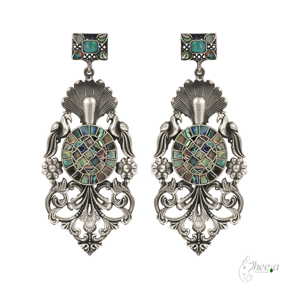 Mother of Pearl Peacock Dangling Earrings image 0