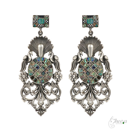 Mother of Pearl Peacock Dangling Earrings image 0
