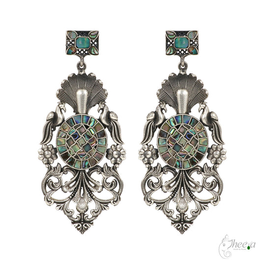 Mother of Pearl Peacock Dangling Earrings image 0