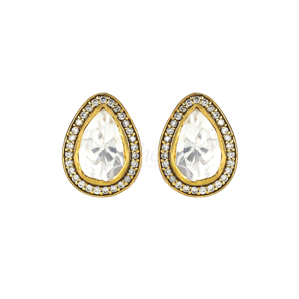 Pear Drop Moissanite with Single line CZ Studs image 1