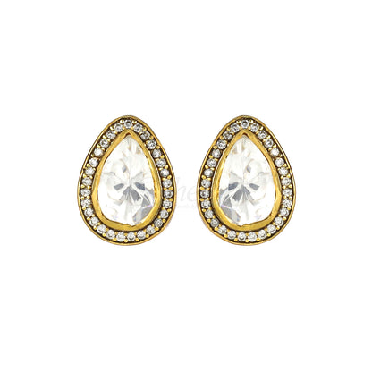 Pear Drop Moissanite with Single line CZ Studs image 1