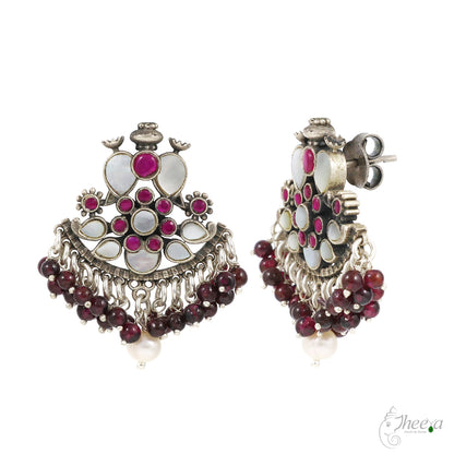 Mother of Pearls with Pink Kundan Earrings image 2