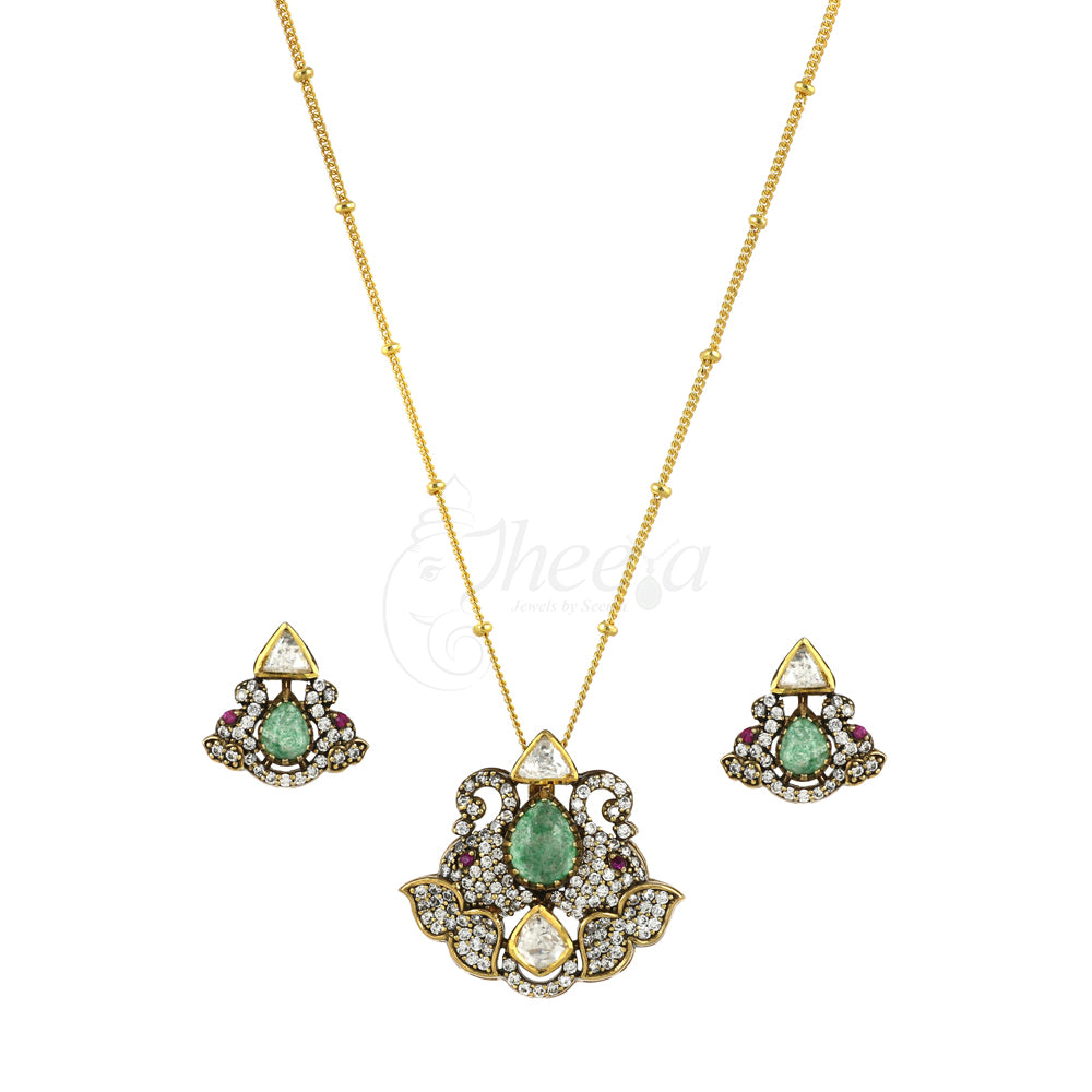Mint Green Stone with CZ Moissanite Pendant Set image 3