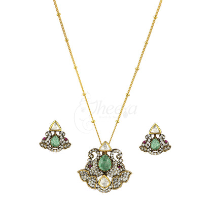 Mint Green Stone with CZ Moissanite Pendant Set image 3