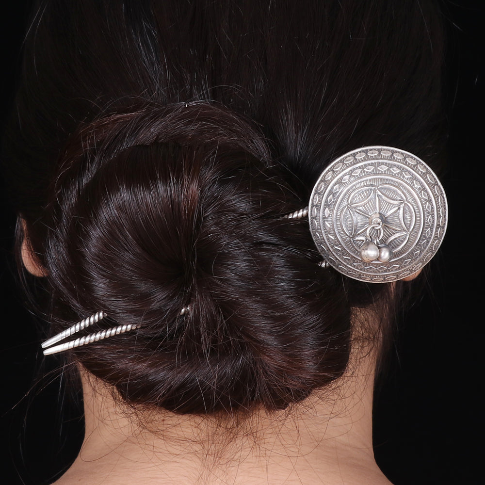 White Big Round with Drop Double Tong Hair Pin image 1