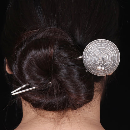 White Big Round with Drop Double Tong Hair Pin image 1