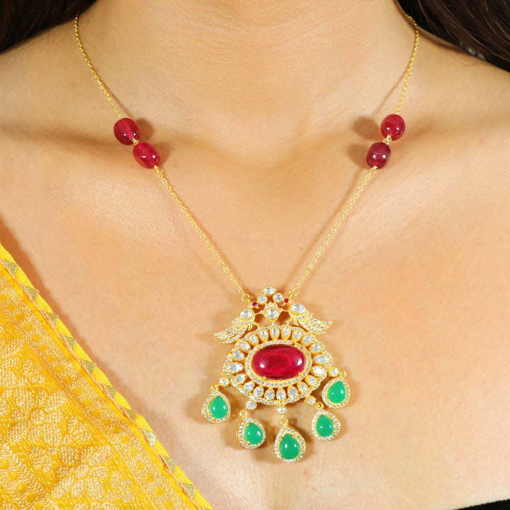 Moissanite with Red and Green Stones Necklace Set image 2