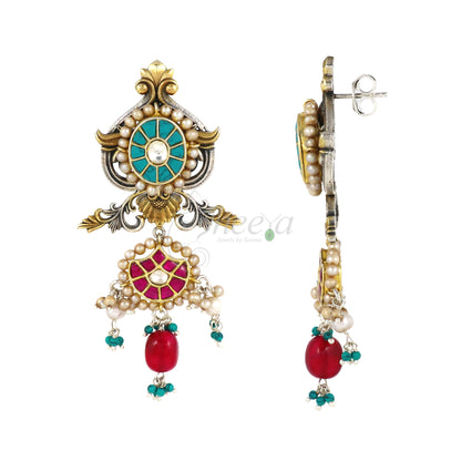 Turquois and Punk Kundan Earrings image 2