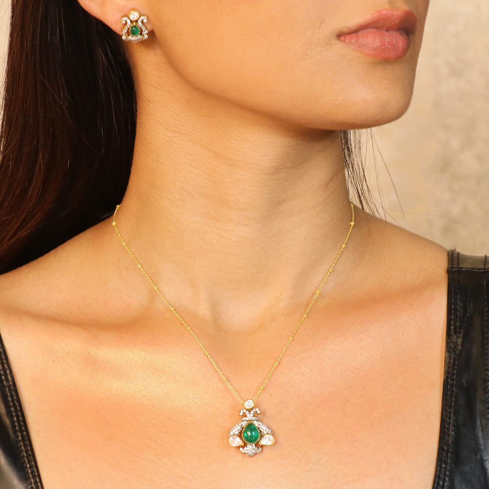 Green Stone with CZ Moissanite Pendant Set image 0