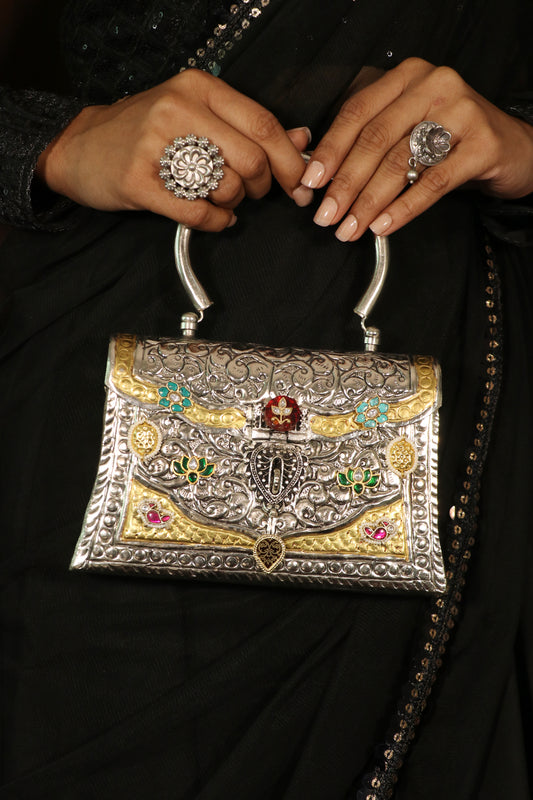 Dual Tone bag with Maroon and Blue motif with handle image 0