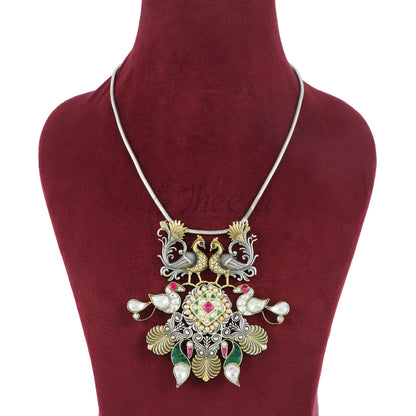 Peacock Pendant with Jadao Kundan image 0