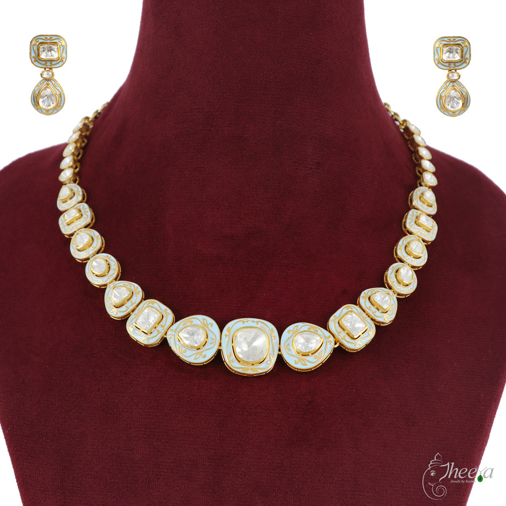 Ratnavalli Powder blue Meenakari Necklace Set image 3