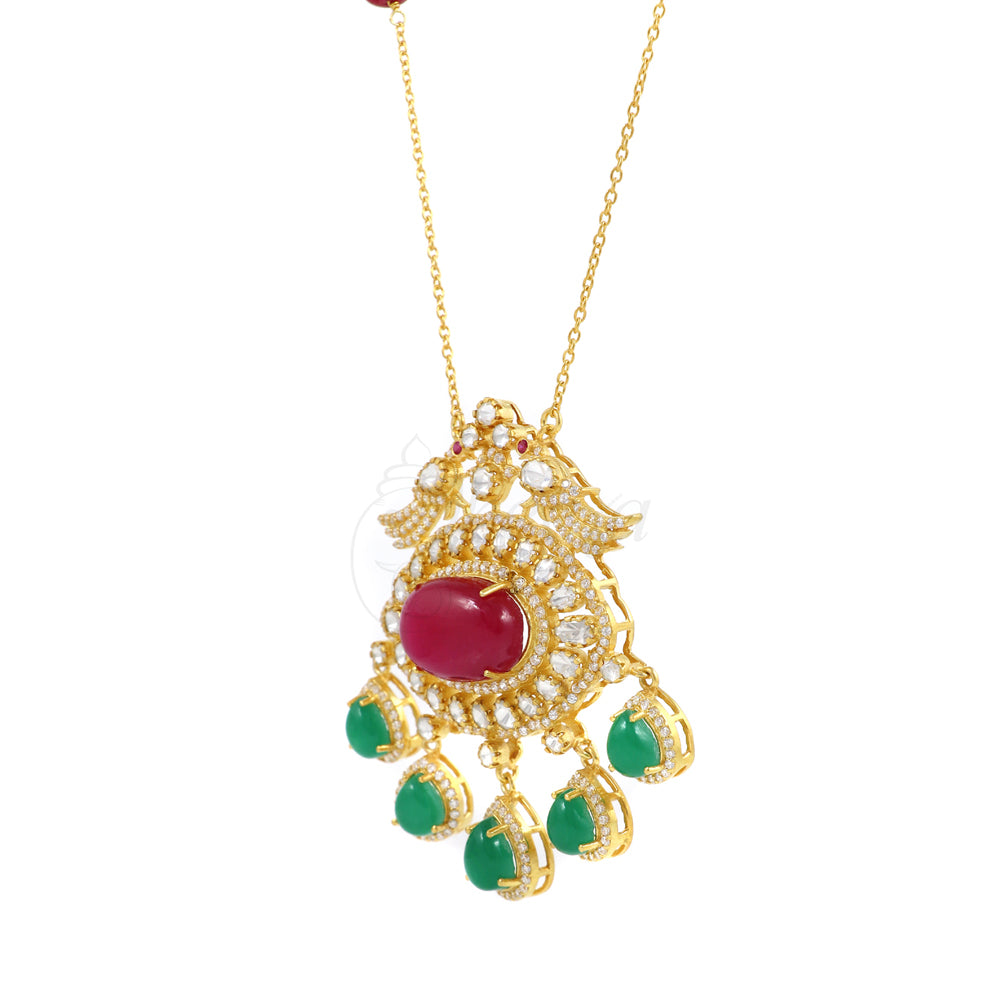 Moissanite with Red and Green Stones Necklace Set image 4