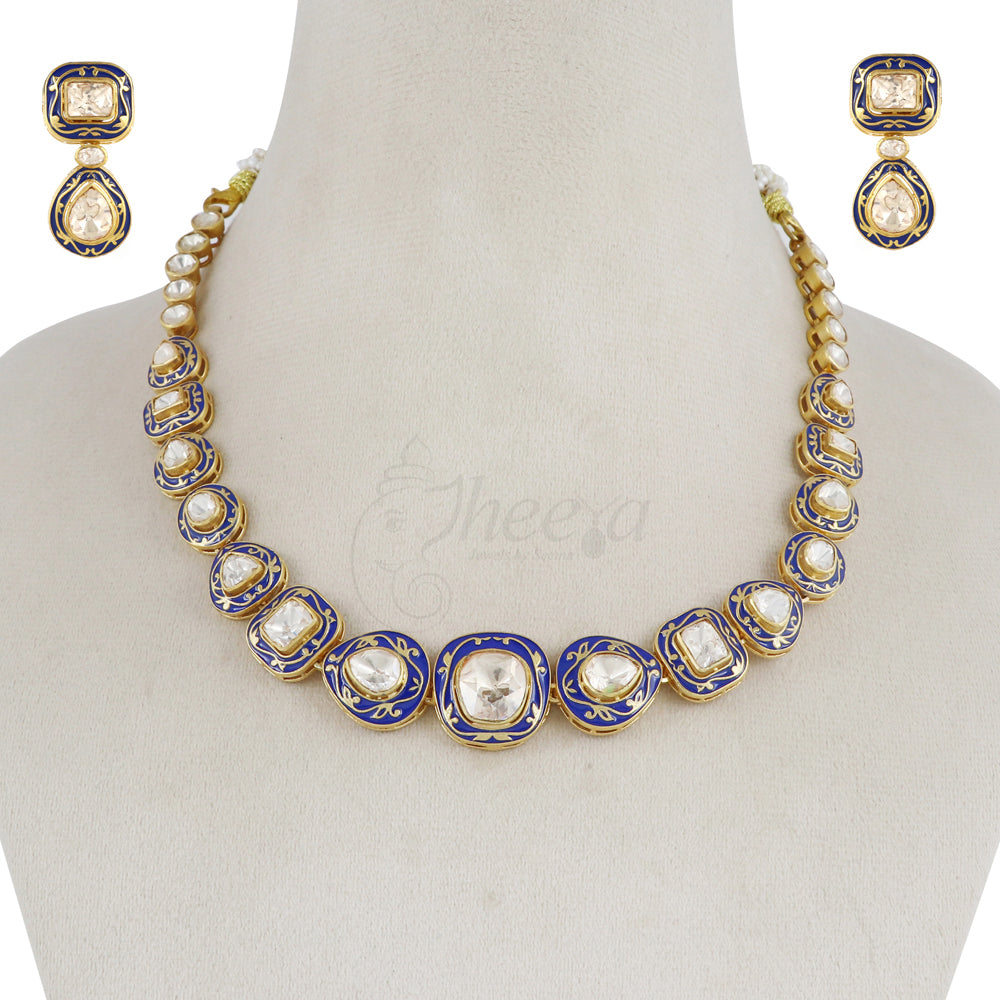 Moissanite with Meenakari work Necklace set image 0